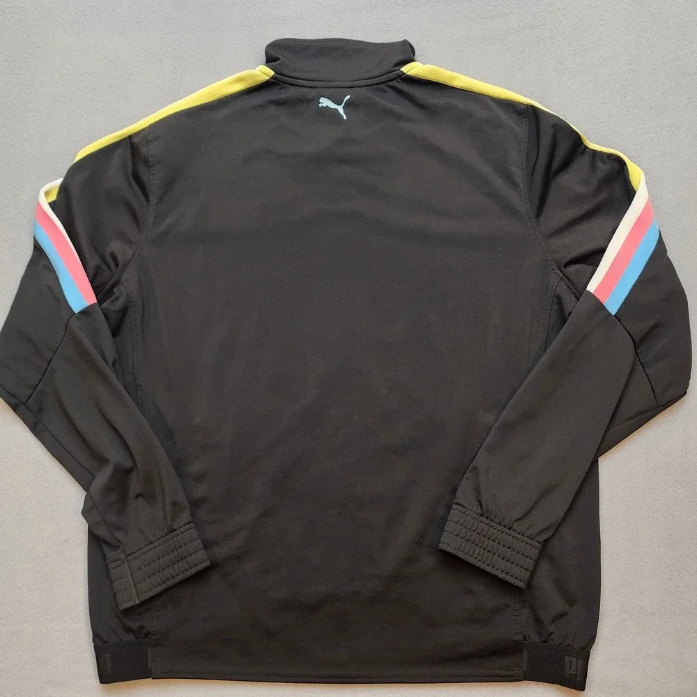PUMA Mens Large Black Track Jacket Multicolor Stripe Full Zip Retro Athletic y2k